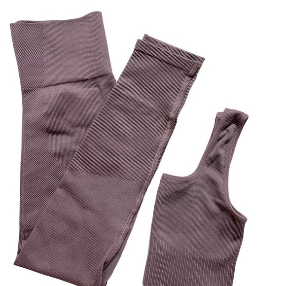 Joy Lab Women's High-Rise Ribbed Seamless Leggings & bralette in mauve size XS - Picture 4 of 6